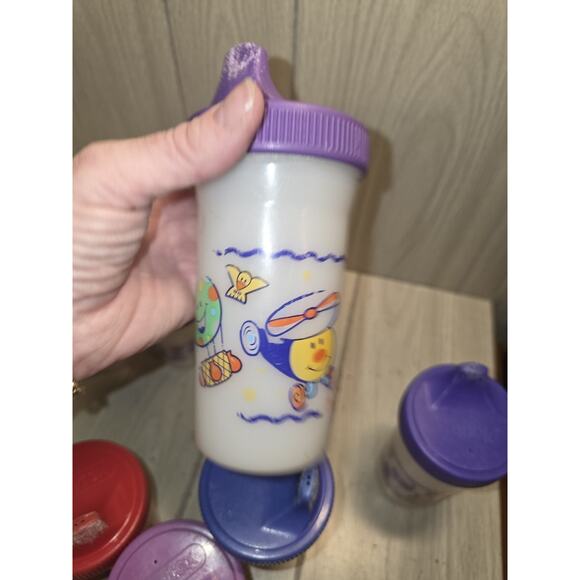 Vtg 90s Playtex Sippy Cups Valves Lot Of 10 Dinosaur Fish Chick Train Flaw Read - Picture 15 of 16